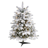 3’ Flocked North Carolina Fir Artificial Christmas Tree with 150 Warm White Lights and 545 Bendable Branche-Christmas Tree-Parc Decor