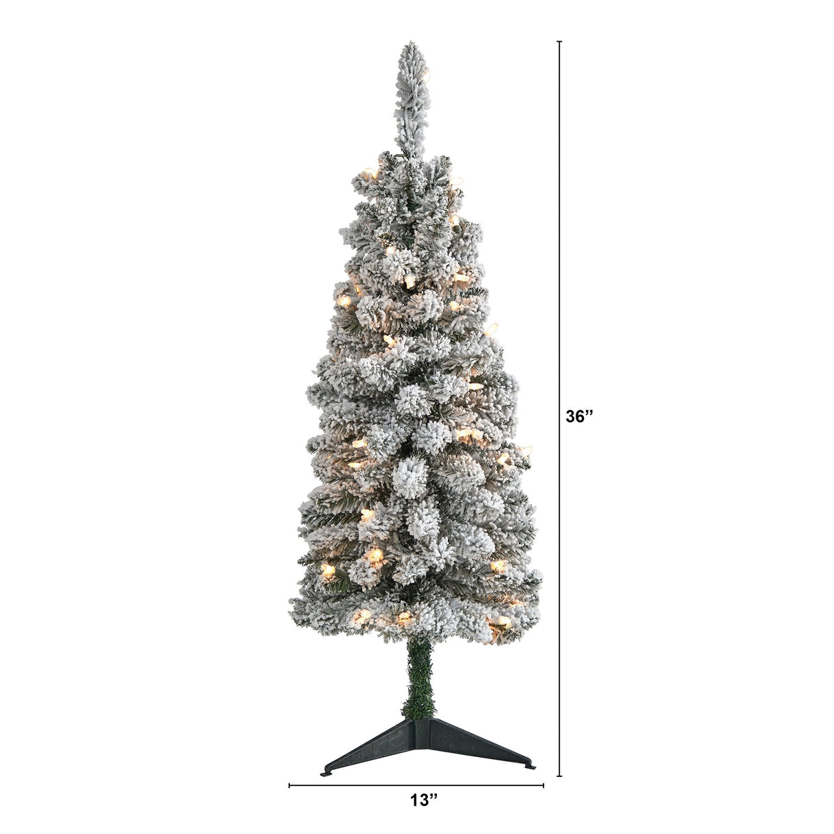 3’ Flocked Pencil Artificial Christmas Tree with 50 Clear Lights and 132 Bendable Branches-Christmas Tree-Parc Decor