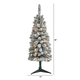 3’ Flocked Pencil Artificial Christmas Tree with 50 Clear Lights and 132 Bendable Branches-Christmas Tree-Parc Decor