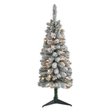 3’ Flocked Pencil Artificial Christmas Tree with 50 Clear Lights and 132 Bendable Branches-Christmas Tree-Parc Decor
