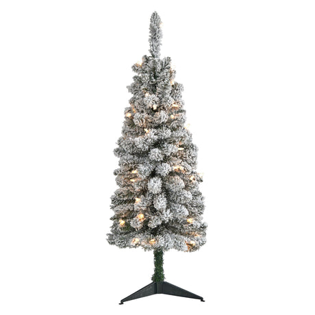 3’ Flocked Pencil Artificial Christmas Tree with 50 Clear Lights and 132 Bendable Branches-Christmas Tree-Parc Decor