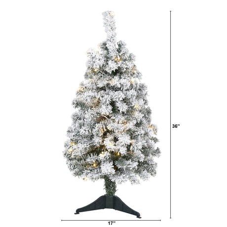 3' Flocked Rock Springs Spruce Artificial Christmas Tree with 50 Clear LED Lights-Christmas Tree-Parc Decor