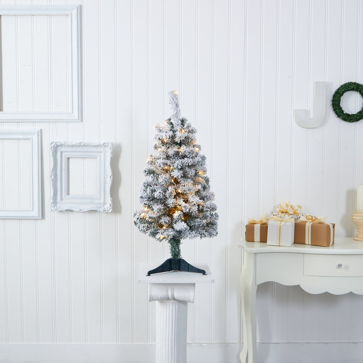 3' Flocked Rock Springs Spruce Artificial Christmas Tree with 50 Clear LED Lights-Christmas Tree-Parc Decor