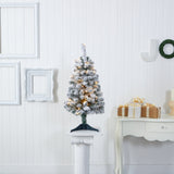 3' Flocked Rock Springs Spruce Artificial Christmas Tree with 50 Clear LED Lights-Christmas Tree-Parc Decor