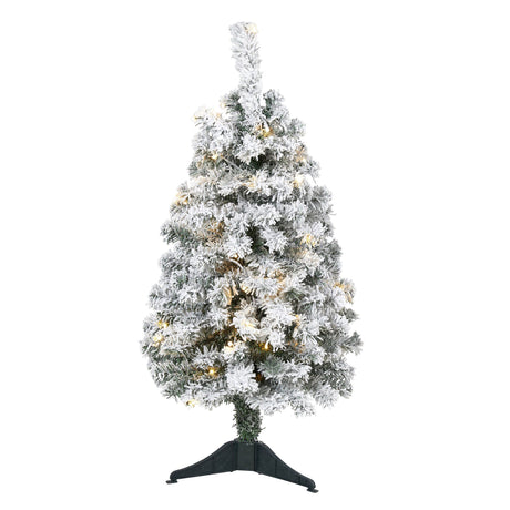 3' Flocked Rock Springs Spruce Artificial Christmas Tree with 50 Clear LED Lights-Christmas Tree-Parc Decor