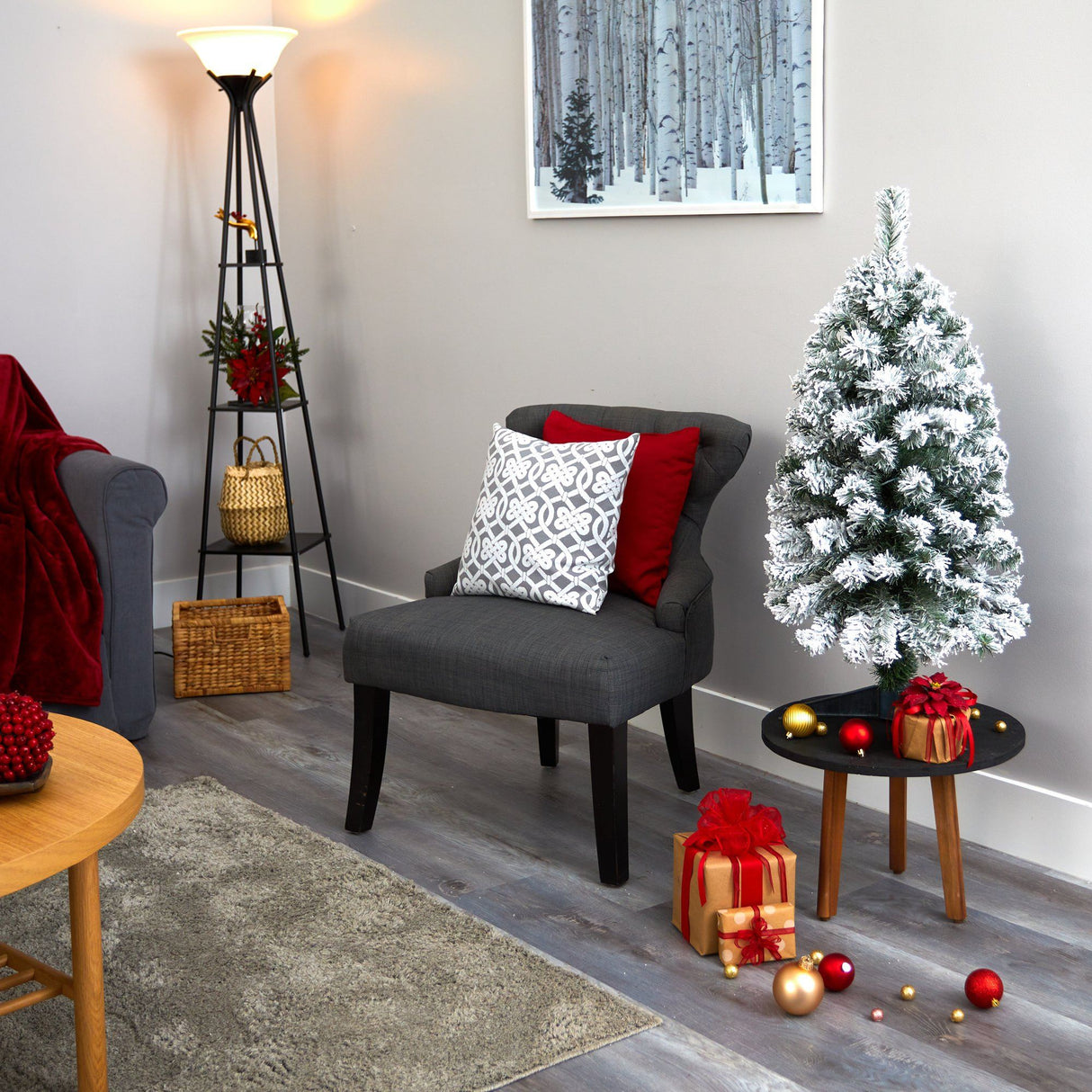 3' Flocked West Virginia Fir Artificial Christmas Tree with 50 Clear LED Lights-Christmas Tree-Parc Decor