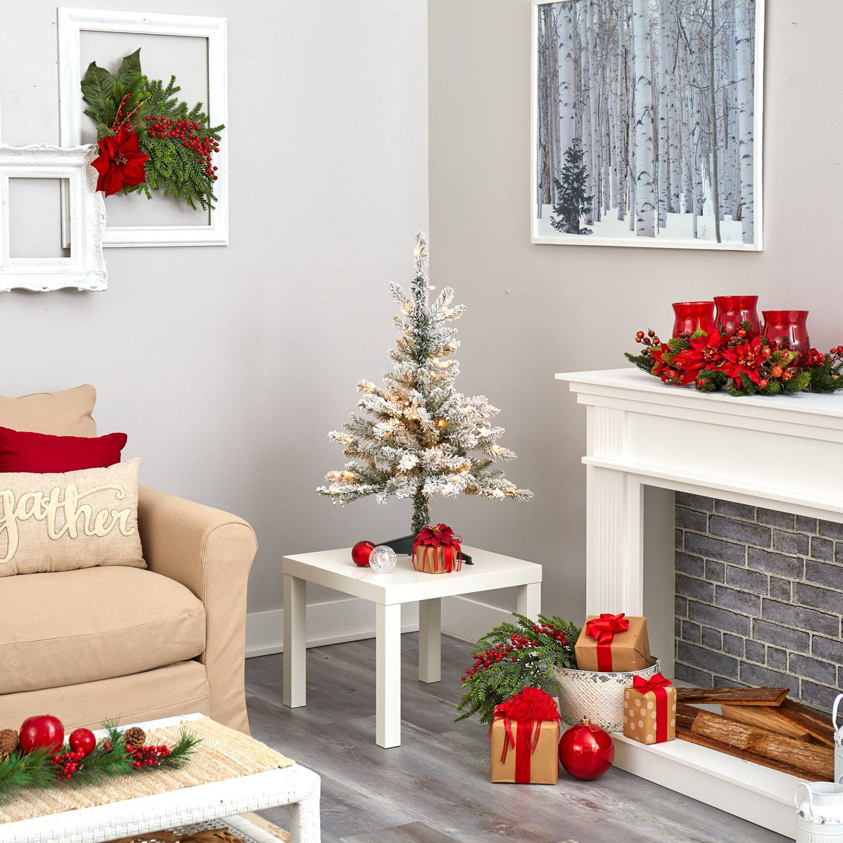 3’ Flocked West Virginia Spruce Artificial Christmas Tree with 50 Clear Lights and 142 Branches-Christmas Tree-Parc Decor