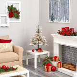 3’ Flocked West Virginia Spruce Artificial Christmas Tree with 50 Clear Lights and 142 Branches-Christmas Tree-Parc Decor