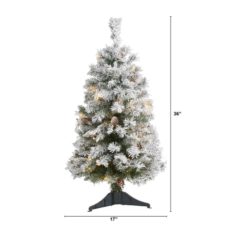 3' Flocked White River Mountain Pine Artificial Christmas Tree with Pinecones and 50 Clear LED Lights-Christmas Tree-Parc Decor