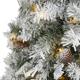 3' Flocked White River Mountain Pine Artificial Christmas Tree with Pinecones and 50 Clear LED Lights-Christmas Tree-Parc Decor