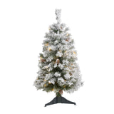 3' Flocked White River Mountain Pine Artificial Christmas Tree with Pinecones and 50 Clear LED Lights-Christmas Tree-Parc Decor