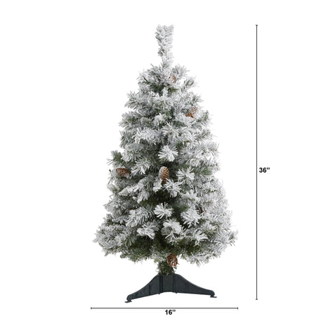 3' Flocked White River Mountain Pine Artificial Christmas Tree with Pinecones-Christmas Tree-Parc Decor