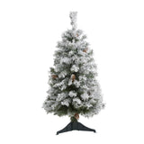 3' Flocked White River Mountain Pine Artificial Christmas Tree with Pinecones-Christmas Tree-Parc Decor