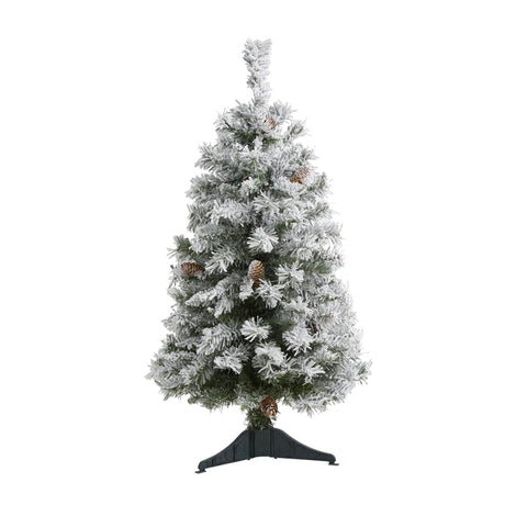 3' Flocked White River Mountain Pine Artificial Christmas Tree with Pinecones-Christmas Tree-Parc Decor