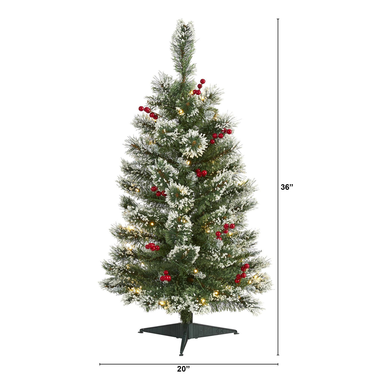 3’ Frosted Swiss Pine Artificial Christmas Tree with 50 Clear LED Lights and Berries-Christmas Tree-Parc Decor