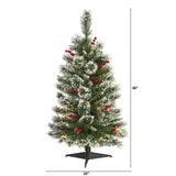 3’ Frosted Swiss Pine Artificial Christmas Tree with 50 Clear LED Lights and Berries-Christmas Tree-Parc Decor
