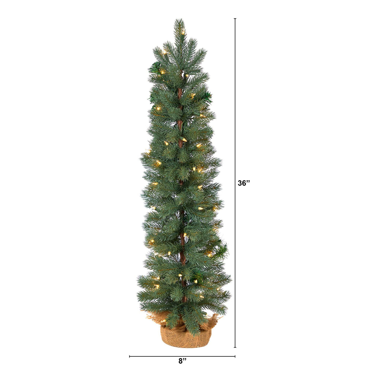 3’ Green Pine Artificial Christmas Tree with 50 Warm White Lights Set in a Burlap Base-Christmas Tree-Parc Decor