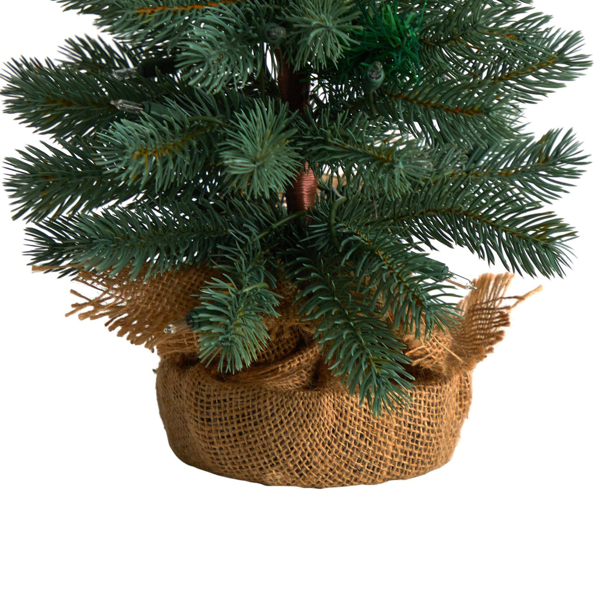 3’ Green Pine Artificial Christmas Tree with 50 Warm White Lights Set in a Burlap Base-Christmas Tree-Parc Decor