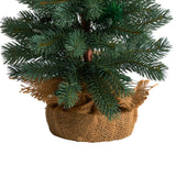 3’ Green Pine Artificial Christmas Tree with 50 Warm White Lights Set in a Burlap Base-Christmas Tree-Parc Decor