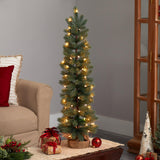 3’ Green Pine Artificial Christmas Tree with 50 Warm White Lights Set in a Burlap Base-Christmas Tree-Parc Decor