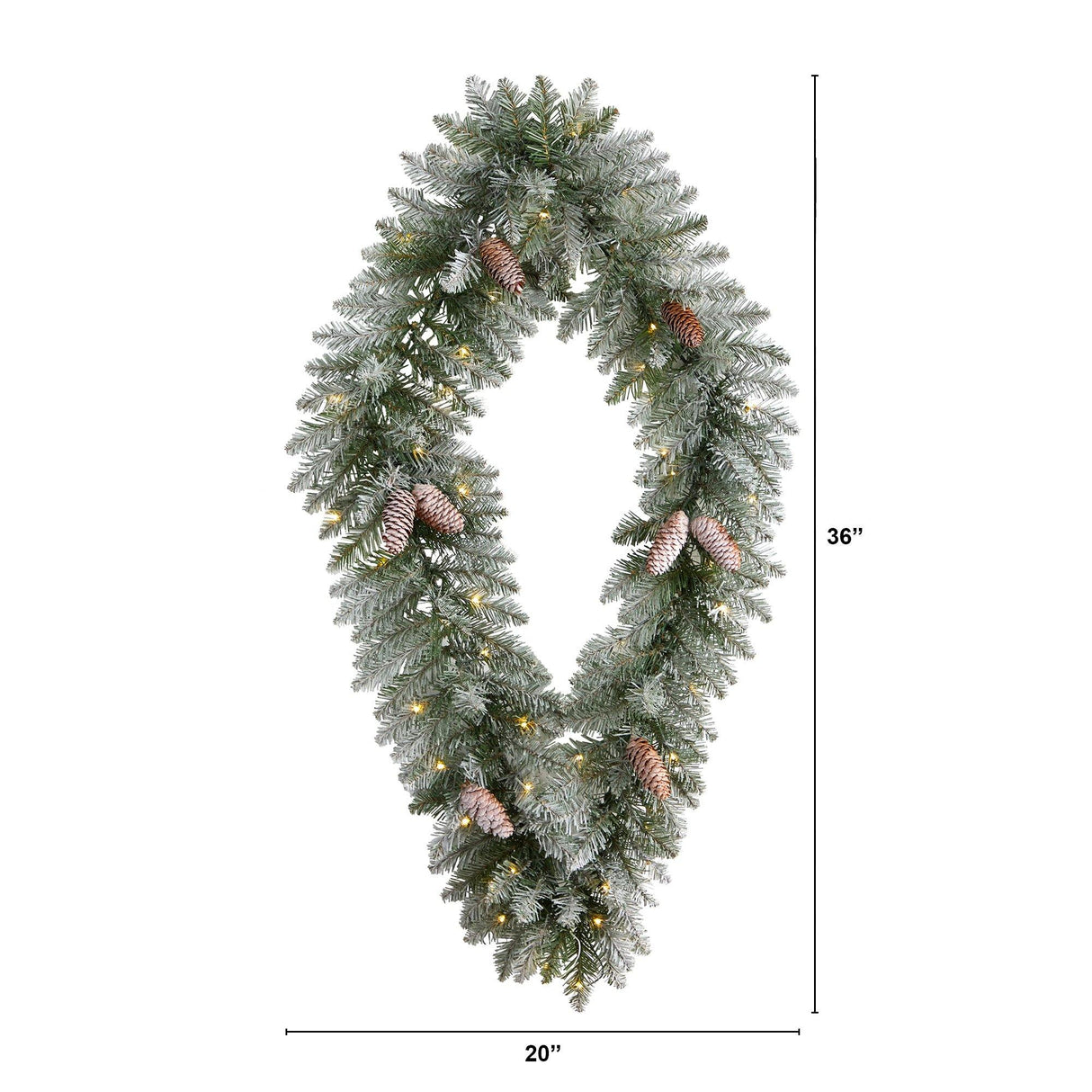 3' Holiday Christmas Geometric Diamond Frosted Wreath with Pinecones and 50 Warm White LED Lights-Wreath-Parc Decor