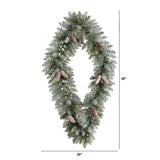 3' Holiday Christmas Geometric Diamond Frosted Wreath with Pinecones and 50 Warm White LED Lights-Wreath-Parc Decor