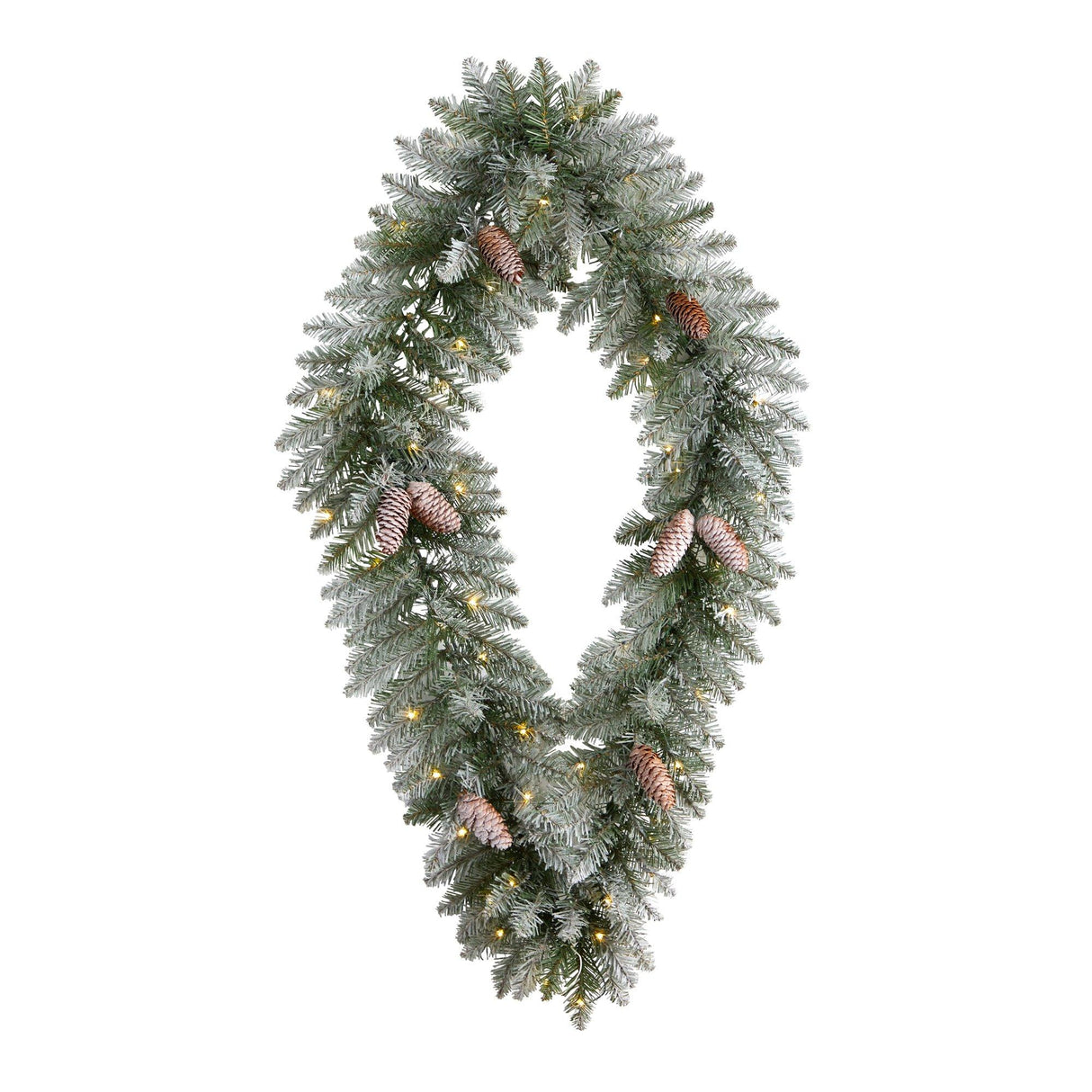 3' Holiday Christmas Geometric Diamond Frosted Wreath with Pinecones and 50 Warm White LED Lights-Wreath-Parc Decor