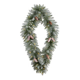 3' Holiday Christmas Geometric Diamond Frosted Wreath with Pinecones and 50 Warm White LED Lights-Wreath-Parc Decor