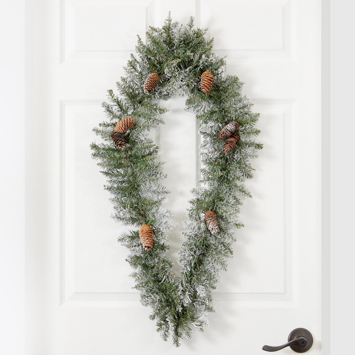 3' Holiday Christmas Geometric Diamond Frosted Wreath with Pinecones and 50 Warm White LED Lights-Wreath-Parc Decor