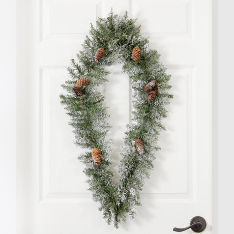 3' Holiday Christmas Geometric Diamond Frosted Wreath with Pinecones and 50 Warm White LED Lights-Wreath-Parc Decor