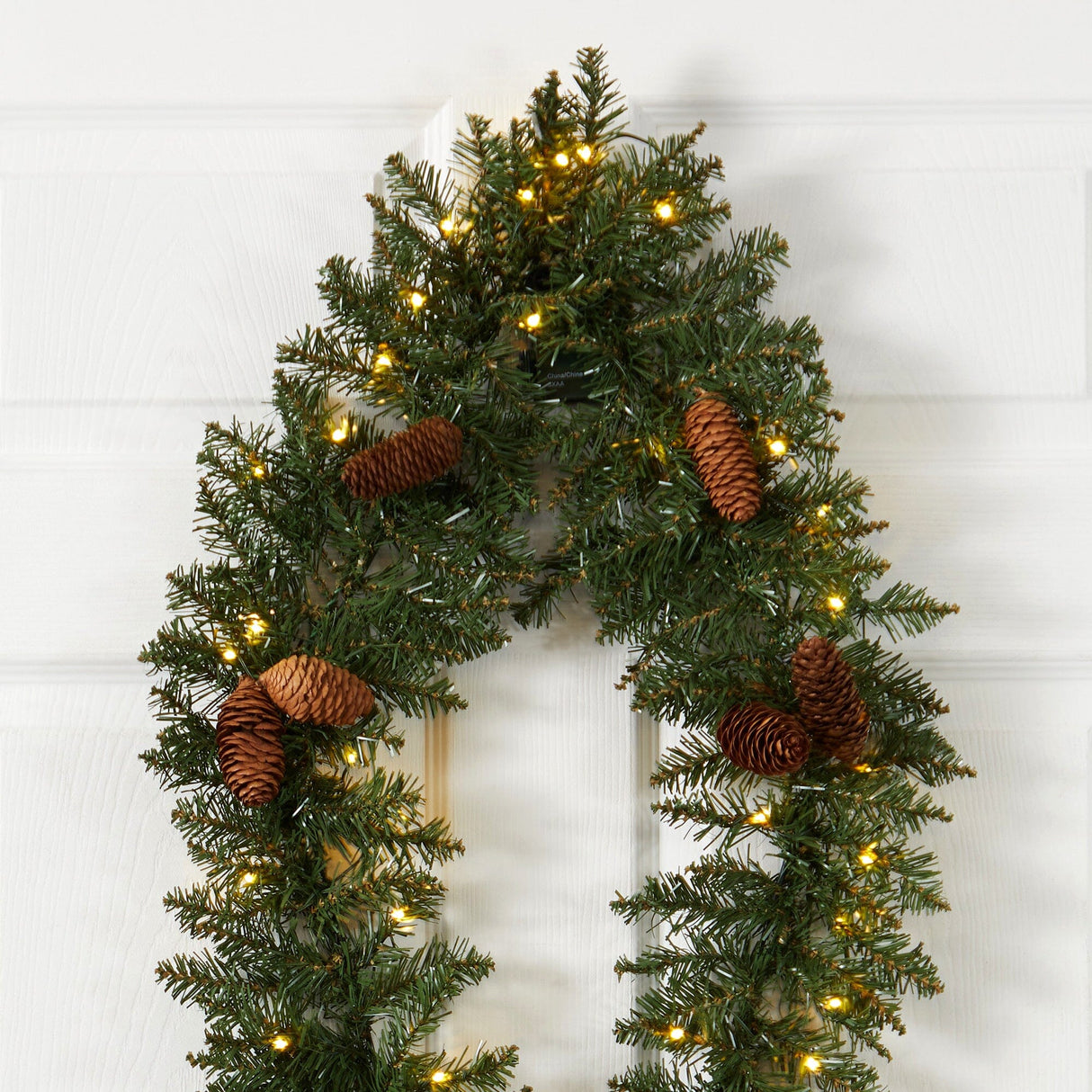 3' Holiday Christmas Geometric Diamond Wreath with Pinecones and 50 Warm White LED Lights-Wreath-Parc Decor