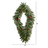 3' Holiday Christmas Geometric Diamond Wreath with Pinecones and 50 Warm White LED Lights-Wreath-Parc Decor