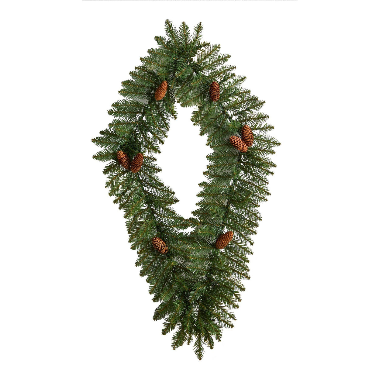 3' Holiday Christmas Geometric Diamond Wreath with Pinecones and 50 Warm White LED Lights-Wreath-Parc Decor