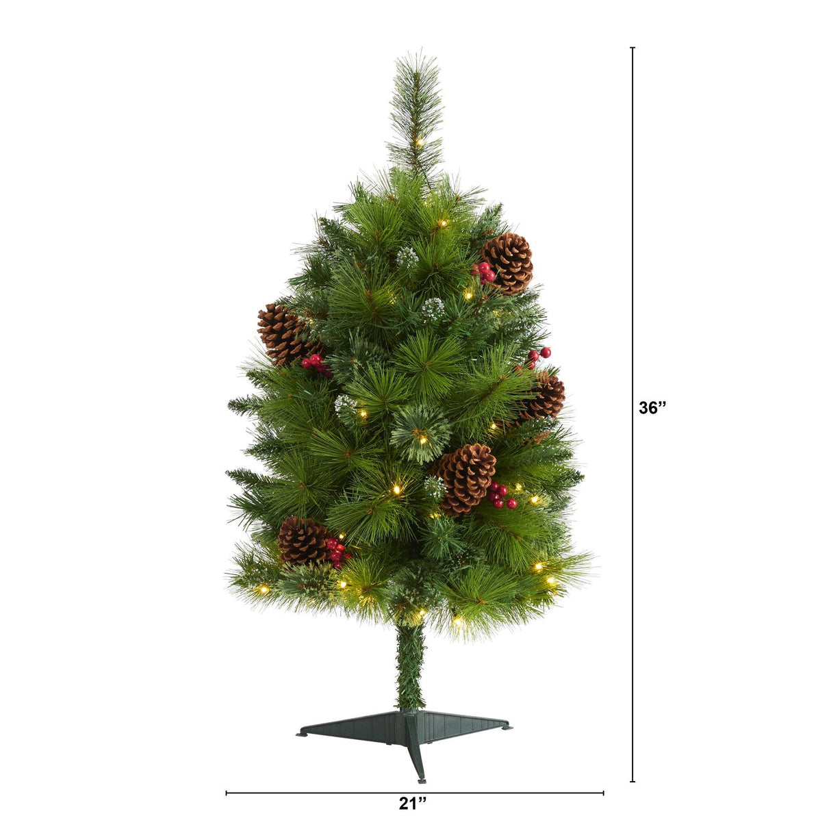 3’ Montana Mixed Pine Artificial Christmas Tree with Pine Cones, Berries and 50 Clear LED Lights-Christmas Tree-Parc Decor