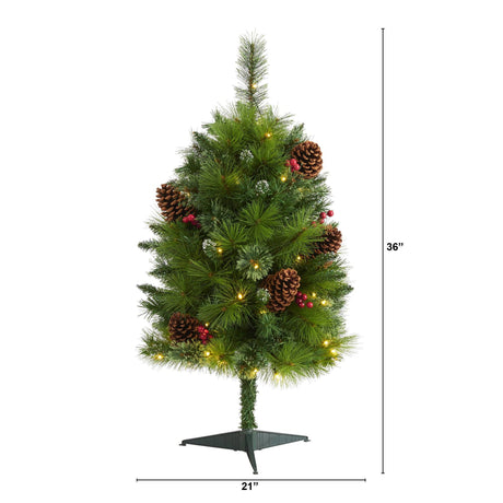 3’ Montana Mixed Pine Artificial Christmas Tree with Pine Cones, Berries and 50 Clear LED Lights-Christmas Tree-Parc Decor