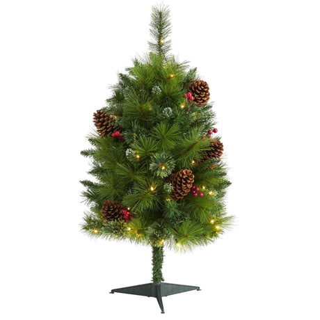 3’ Montana Mixed Pine Artificial Christmas Tree with Pine Cones, Berries and 50 Clear LED Lights-Christmas Tree-Parc Decor