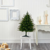 3’ New England Pine Artificial Christmas Tree with 50 Clear Lights and 117 Bendable Branches-Christmas Tree-Parc Decor