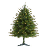 3’ New England Pine Artificial Christmas Tree with 50 Clear Lights and 117 Bendable Branches-Christmas Tree-Parc Decor