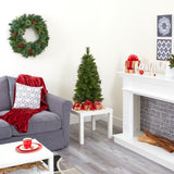 3’ New Haven Pine Artificial Christmas Tree with 50 Warm White LED Lights and 93 Bendable Branches-Christmas Tree-Parc Decor