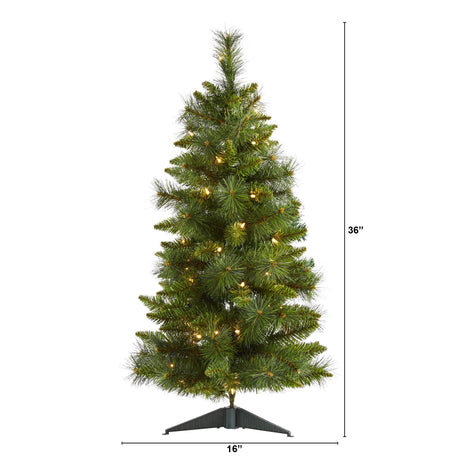 3’ New Haven Pine Artificial Christmas Tree with 50 Warm White LED Lights and 93 Bendable Branches-Christmas Tree-Parc Decor