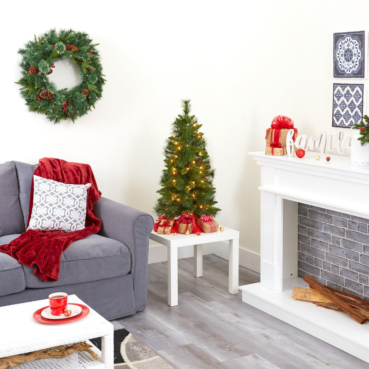 3’ New Haven Pine Artificial Christmas Tree with 50 Warm White LED Lights and 93 Bendable Branches-Christmas Tree-Parc Decor