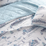 3-Piece Coastal Toile Quilt Set - Cape Elizabeth Collection-Parc Decor