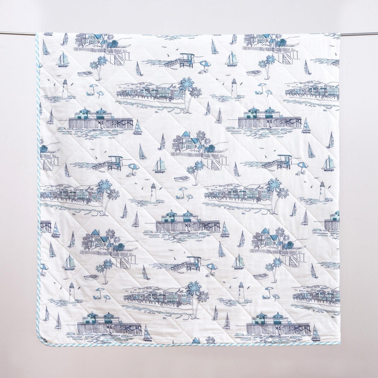 3-Piece Coastal Toile Quilt Set - Cape Elizabeth Collection-Parc Decor