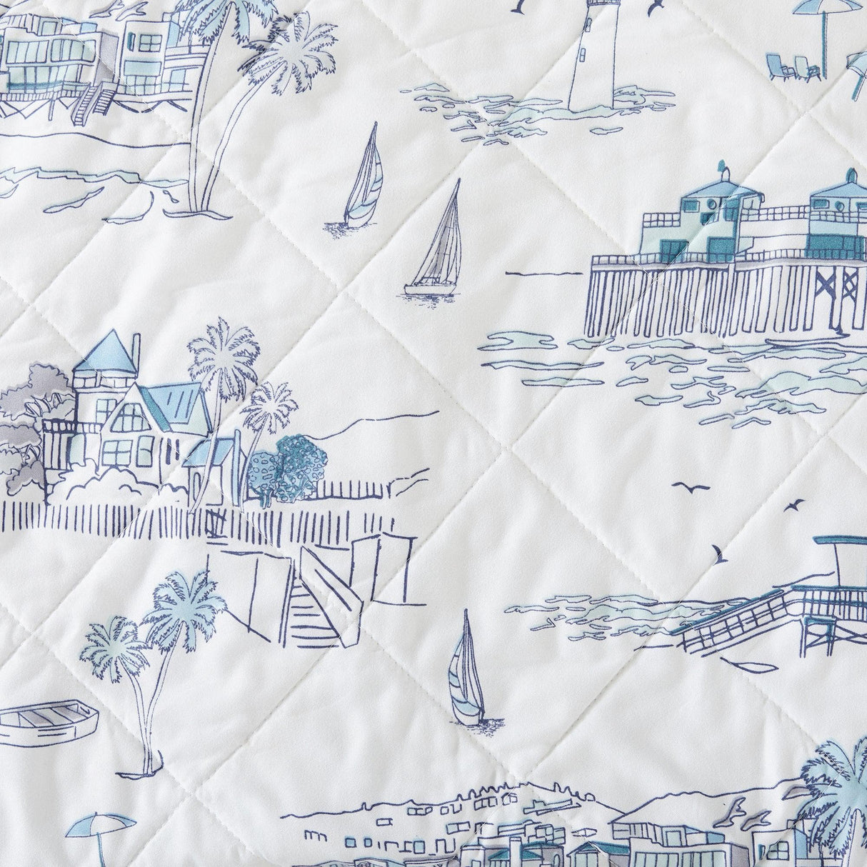 3-Piece Coastal Toile Quilt Set - Cape Elizabeth Collection-Parc Decor