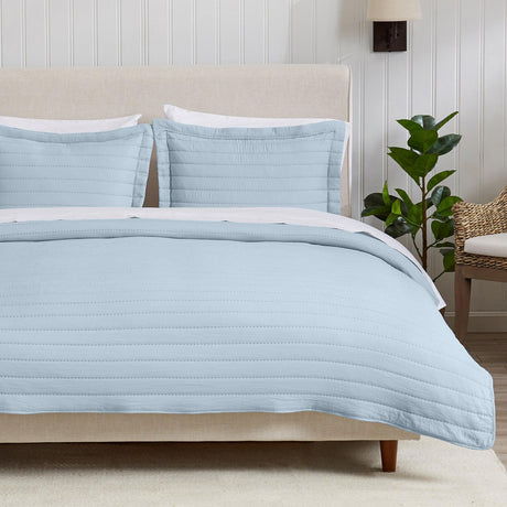 3-Piece Solid Striped Quilt - Virginia Collection-Quilts & Comforters-Parc Decor