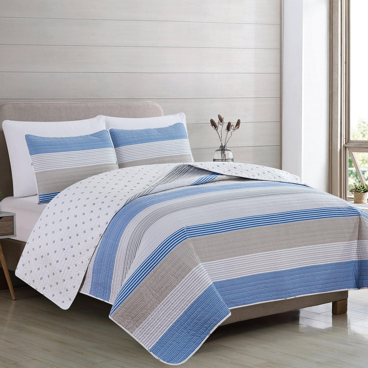 3 Piece Striped Quilt Set - Bryce Collection-Quilts-Parc Decor