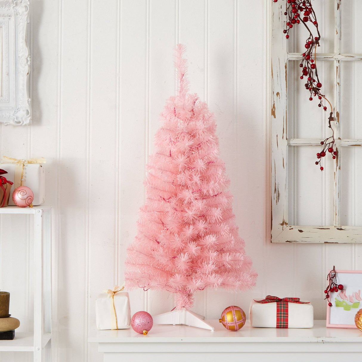 3’ Pink Artificial Christmas Tree with 50 LED Lights and 118 Bendable Branches-Christmas Tree-Parc Decor