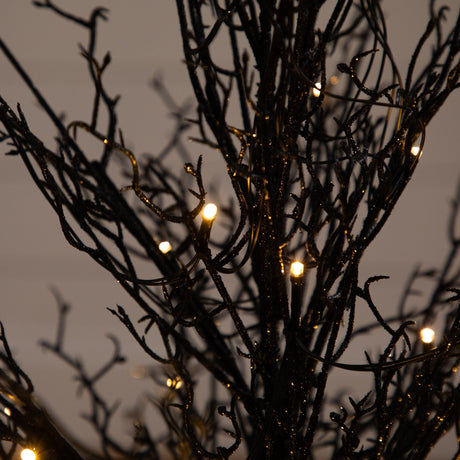 3’ Pre-Lit Halloween Black Twig Artificial Fall Tree in Burlap Planter with 42 Warm White LED Lights-Tree-Parc Decor