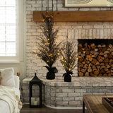 3’ Pre-Lit Halloween Black Twig Artificial Fall Tree in Burlap Planter with 42 Warm White LED Lights-Tree-Parc Decor