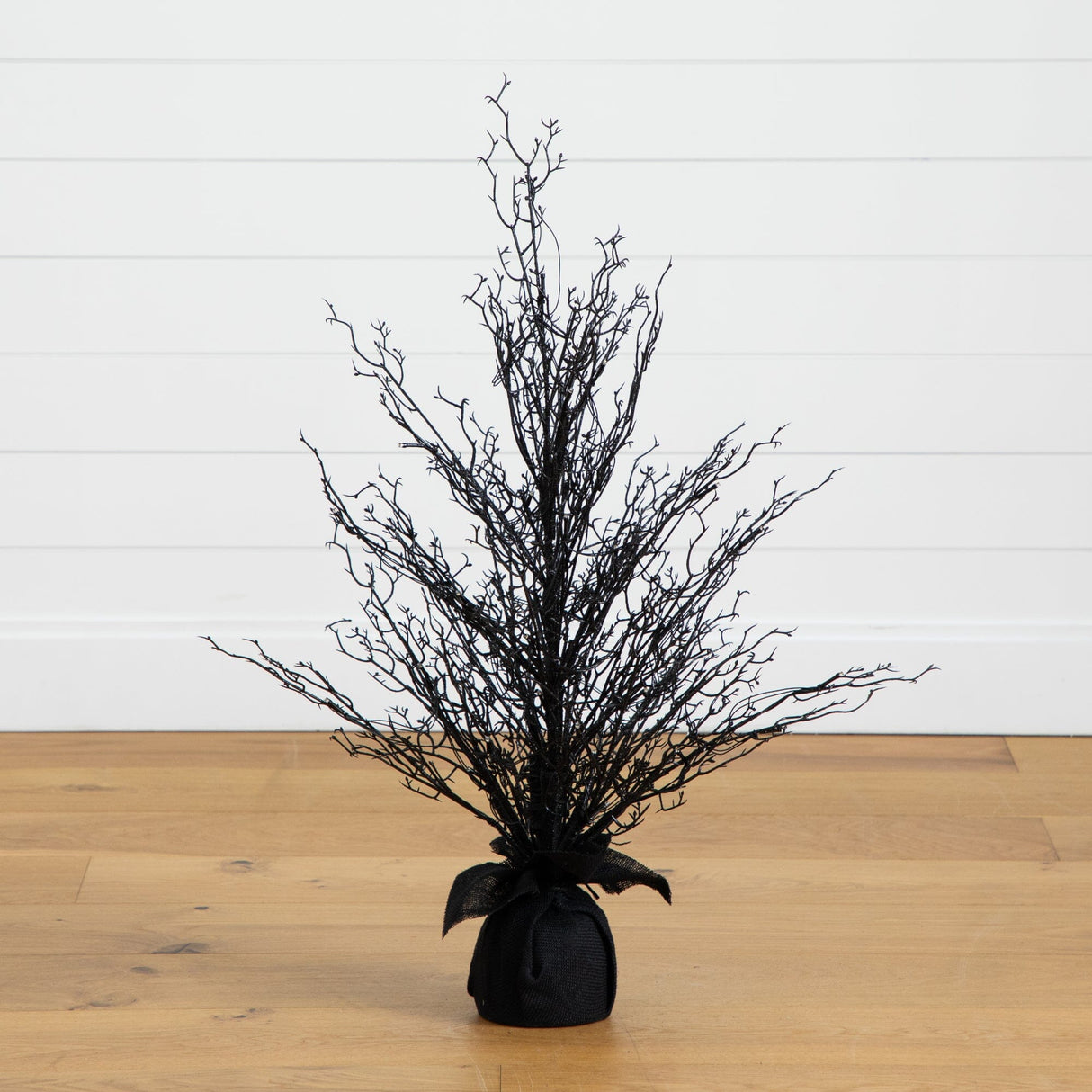 3’ Pre-Lit Halloween Black Twig Artificial Fall Tree in Burlap Planter with 42 Warm White LED Lights-Tree-Parc Decor